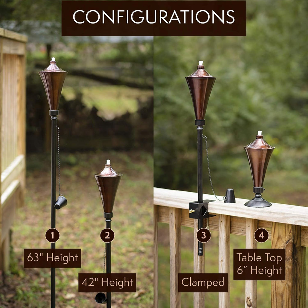4-in-1 Outdoor Garden Torches with Table Top Stands and Deck Mounts (4-Pack, Caramel) V6639