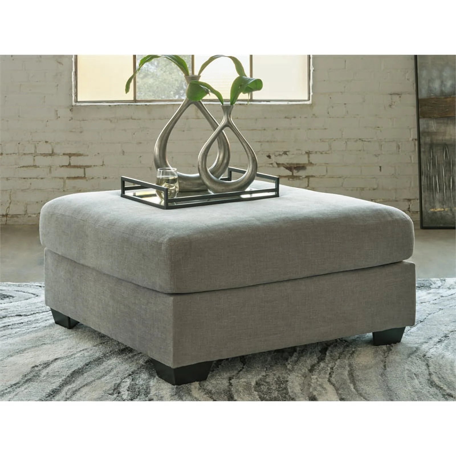 Gray & Black Fabric Oversized Accent Ottoman E3685