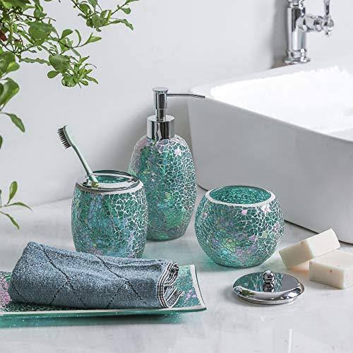4-Pieces Bathroom Accessory Set Mosaic Glass Lotion Tray P78068