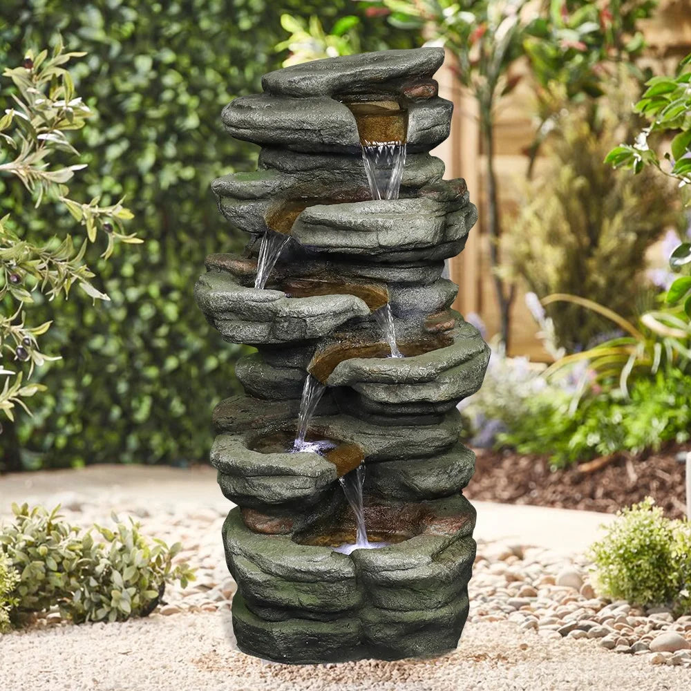 Outdoor 5-Tier Rock Water Fountain with LED Lights T155028