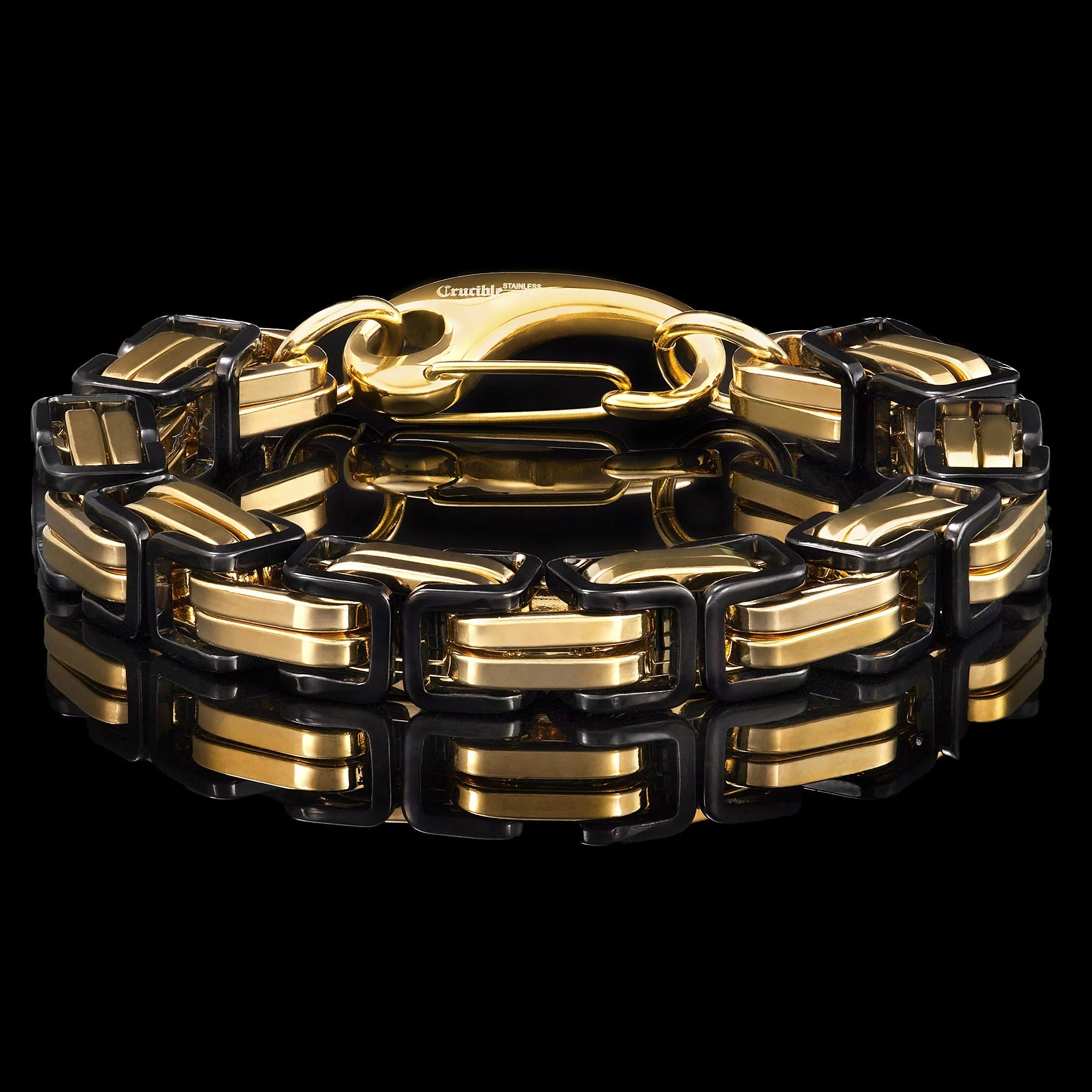 Black and Gold Plated Stainless Steel Byzantine Chain Bracelet P4432