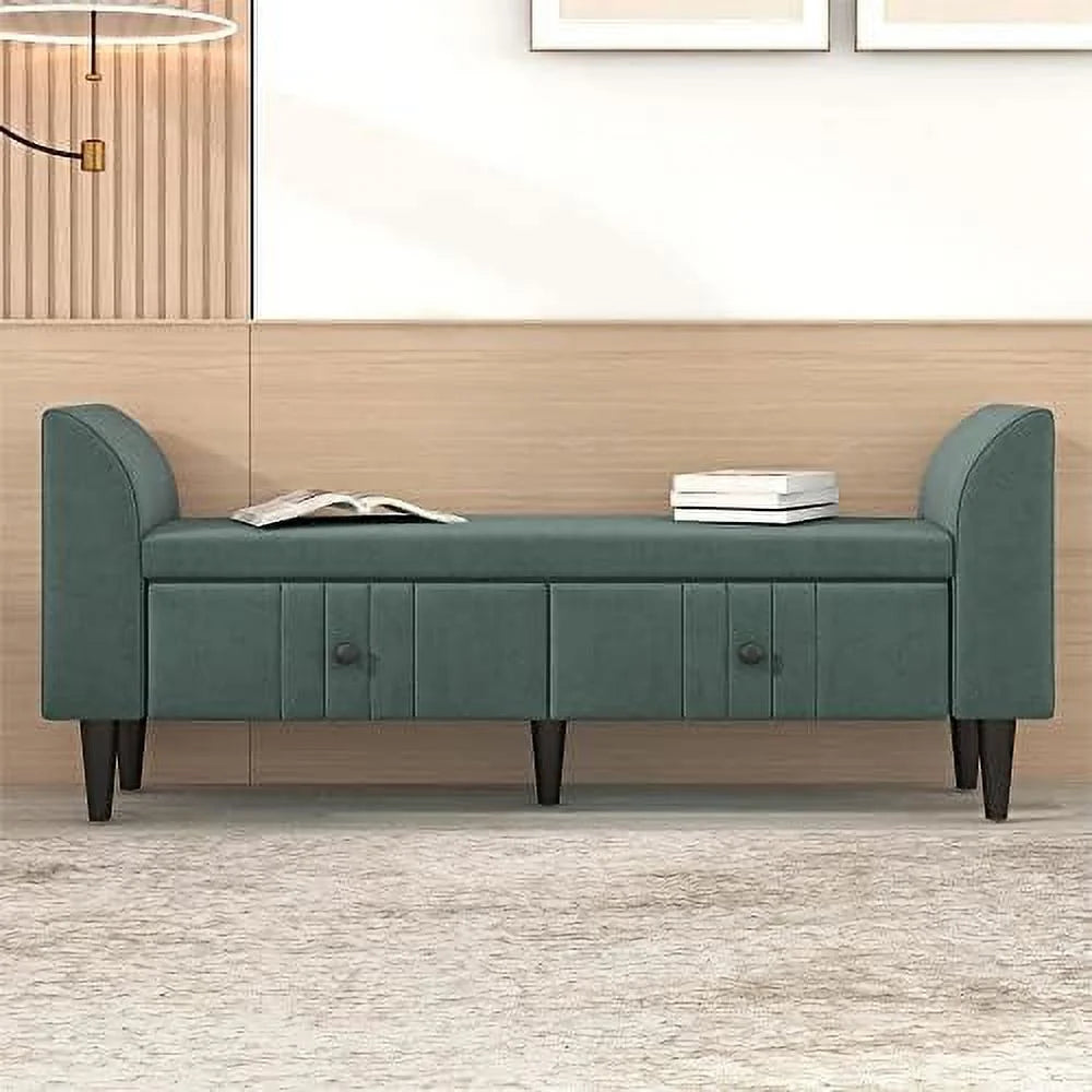 Velvet Tufted Ottoman Bench with Pillow M427011