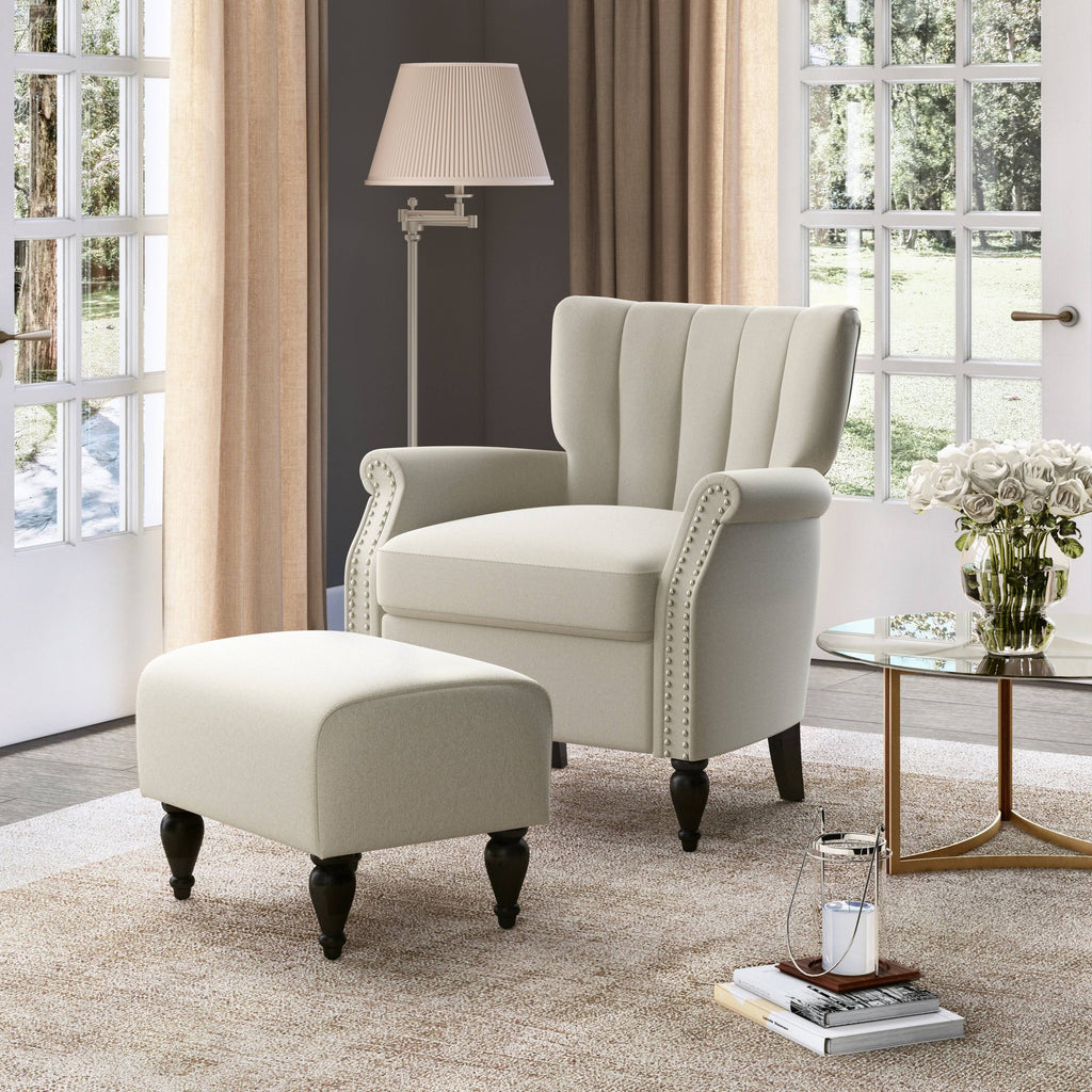 Botanical Velvet Arm Chair and Ottoman H3091