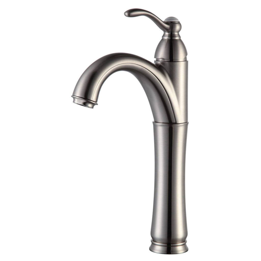 Glass Circular Vessel Bathroom Sink with Faucet, Satin Nickel V4807