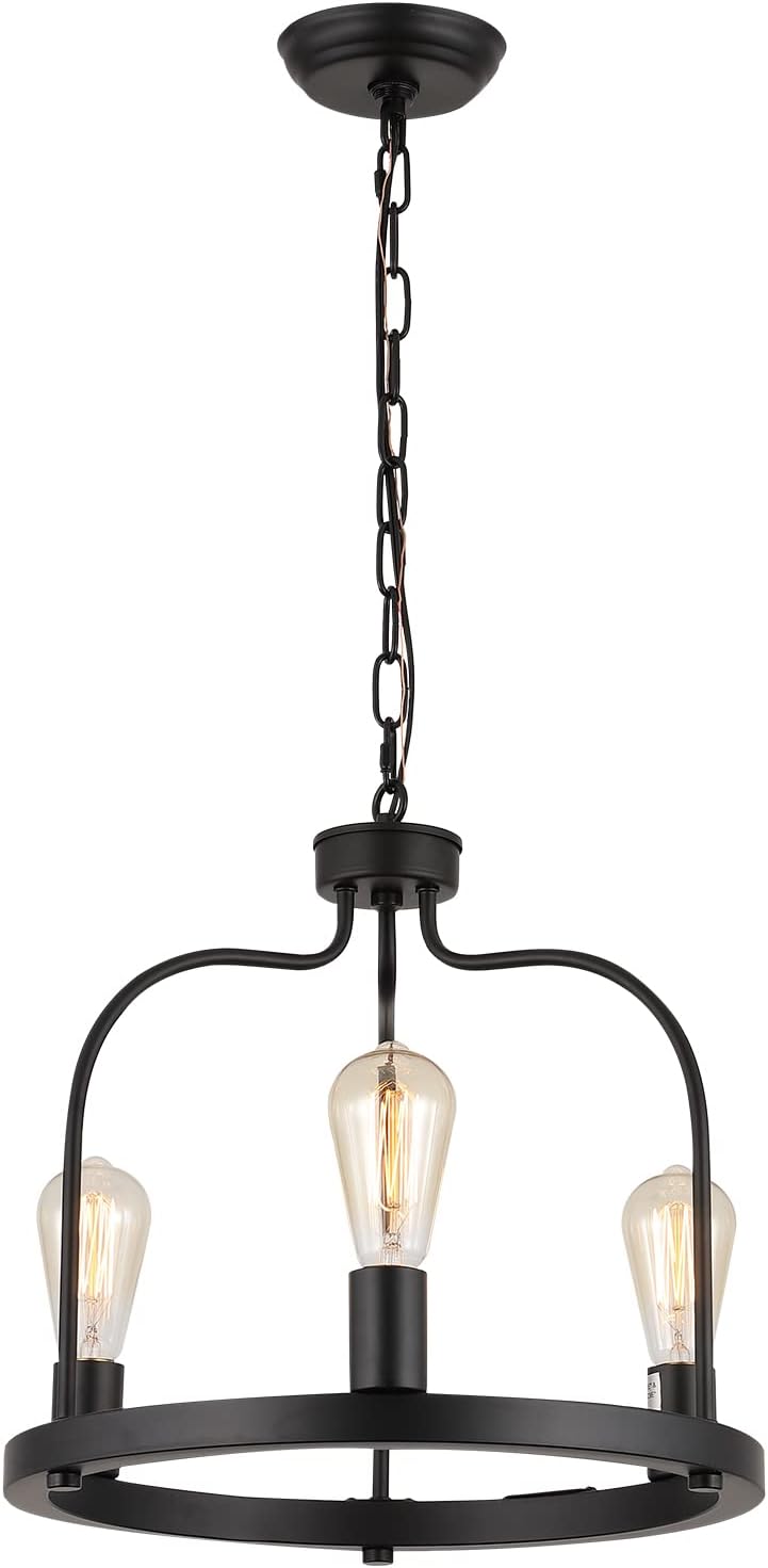 Industrial 3-Light Black Cage Chandelier Light Fixture W51972