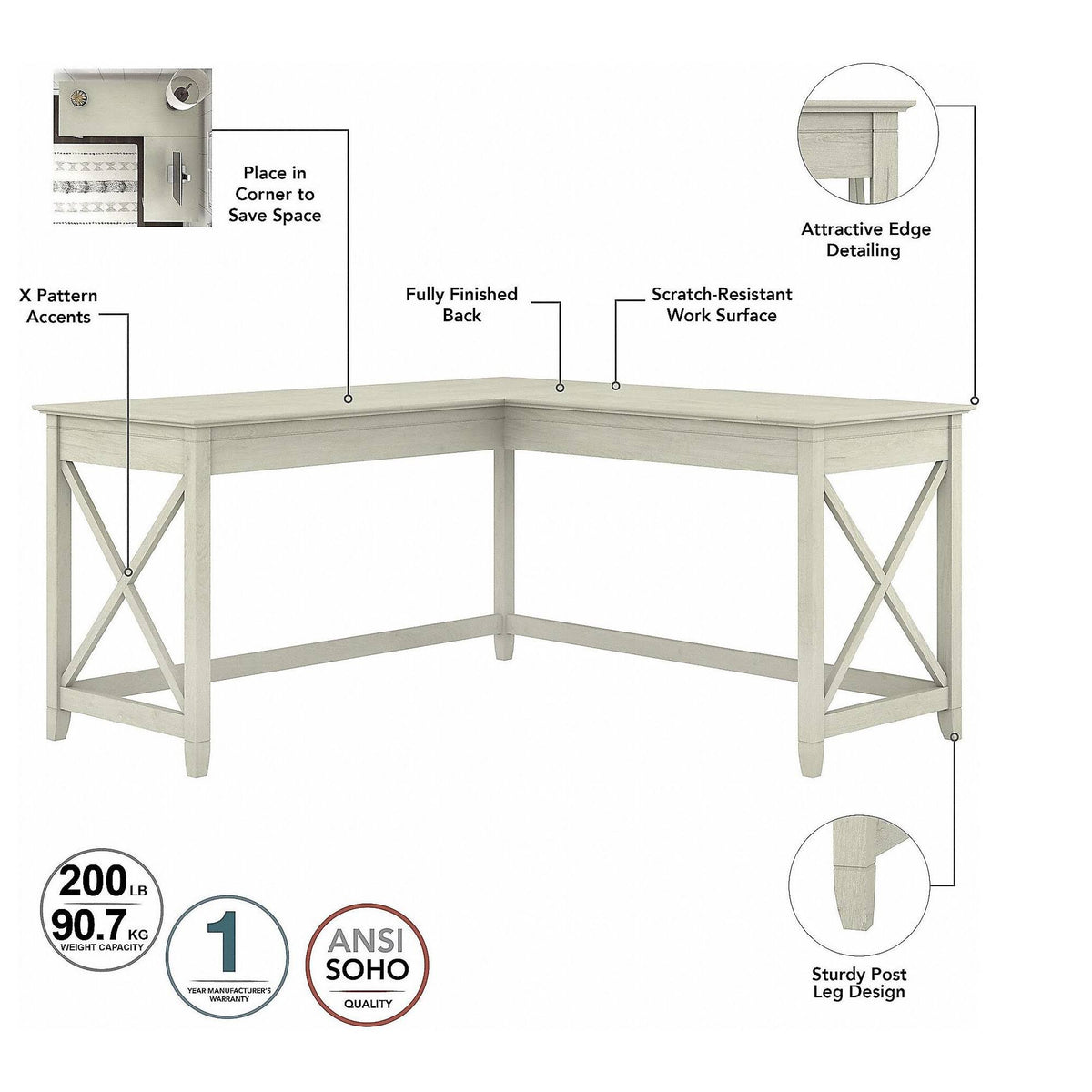 Linen White Oak L-Shaped Desk with 2-Drawer Mobile File Cabinet F56057