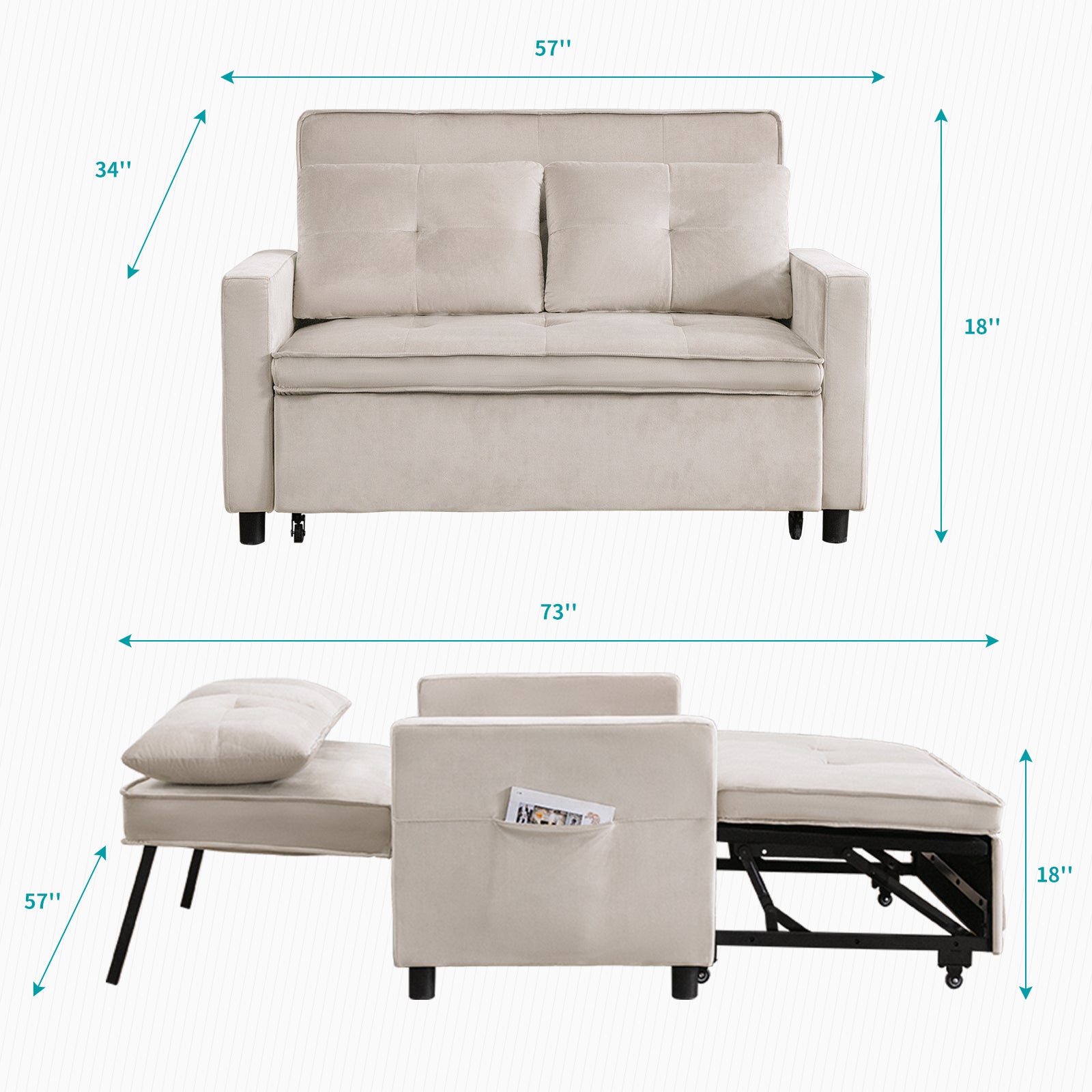 Beige Convertible Sofa Bed Loveseat Z231813