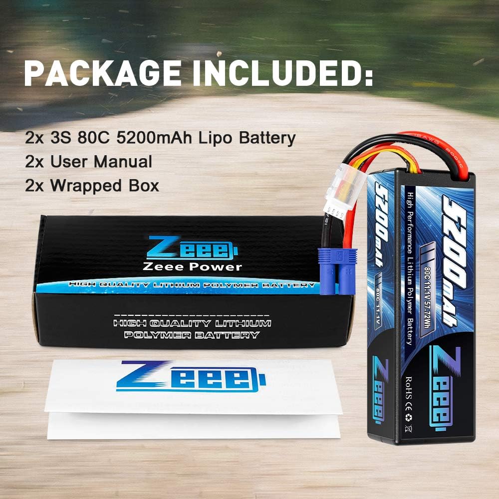 11.1V 80C 5200mAh 3S Lipo Battery with EC5 Connector Hardcase Battery (2 Packs) H427558
