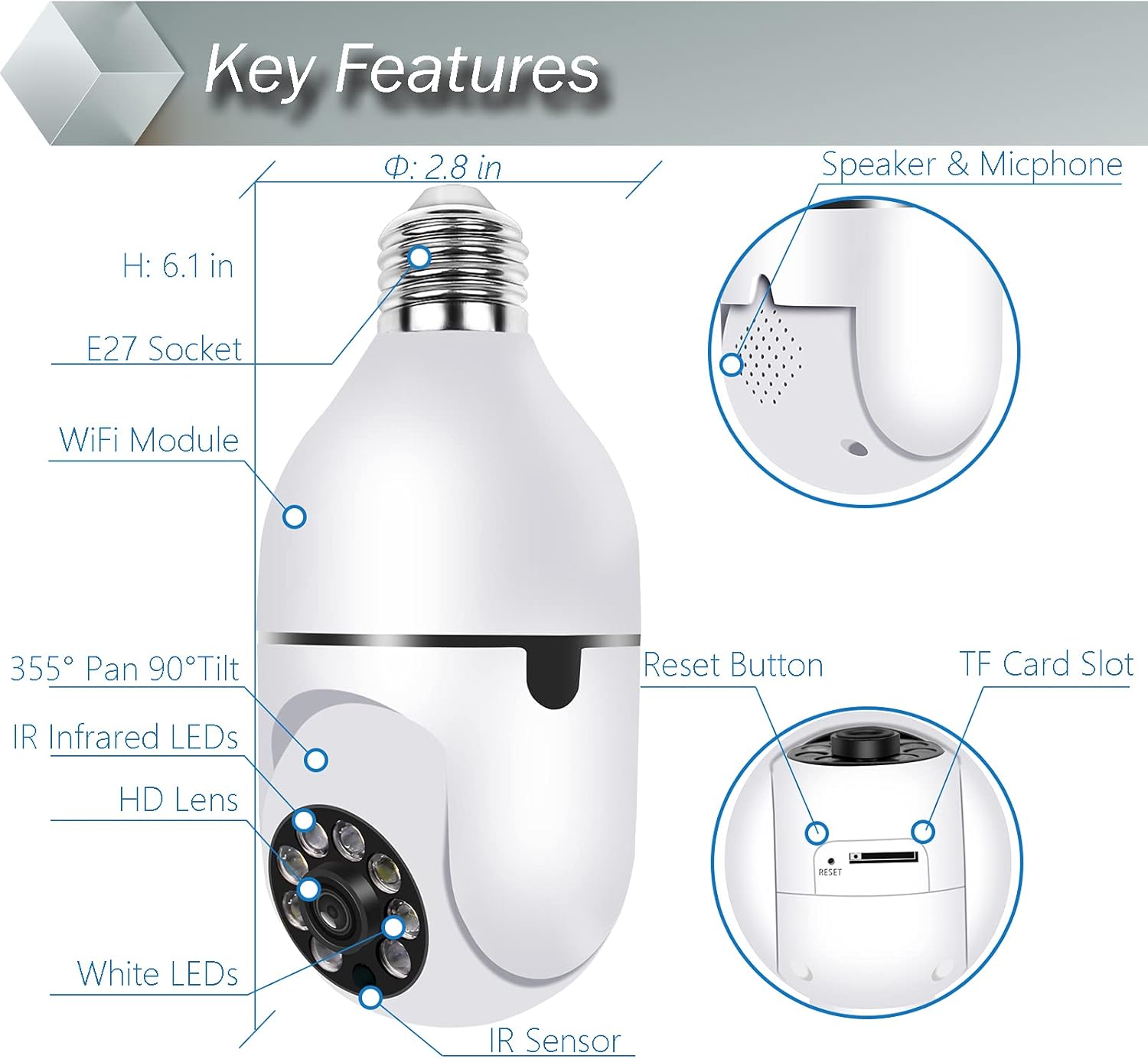 Wireless Wi-Fi Security Camera with Motion Detection and Night Vision Y12592