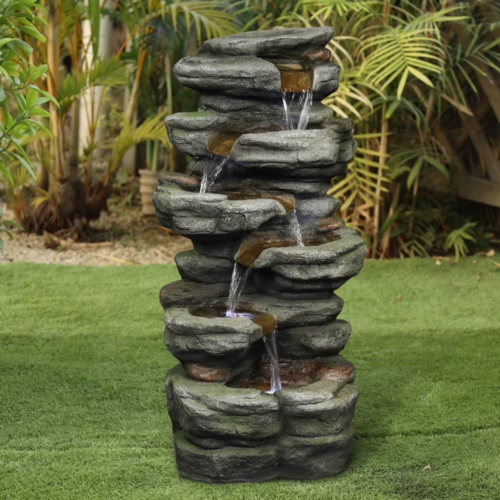Outdoor 5-Tier Rock Water Fountain with LED Lights T155028