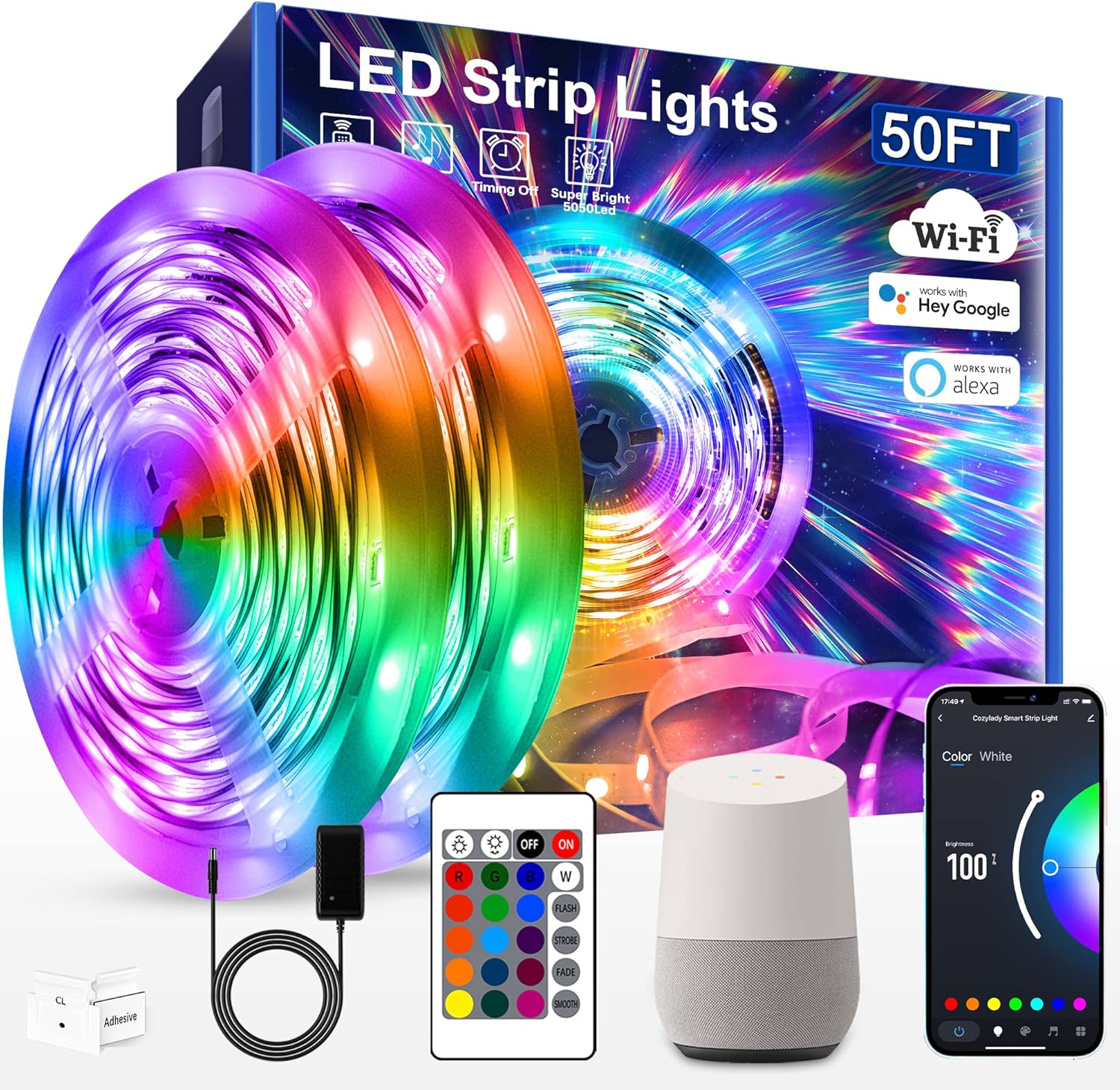 164ft RGB Smart WiFi LED Strip Lights, Pack of 2 A740234
