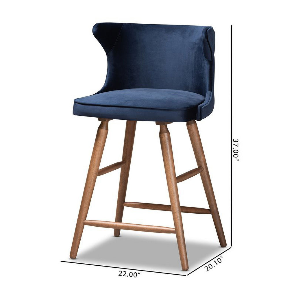 Blue and Walnut Brown Finished Wood 2-Piece Stool Set T27662