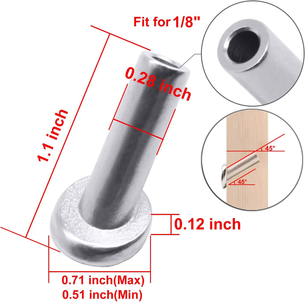 40 Pack T316 Marine Grade Stainless Steel Angle Protector Sleeves for 1/8" Wire Rope Cable Railing N296467