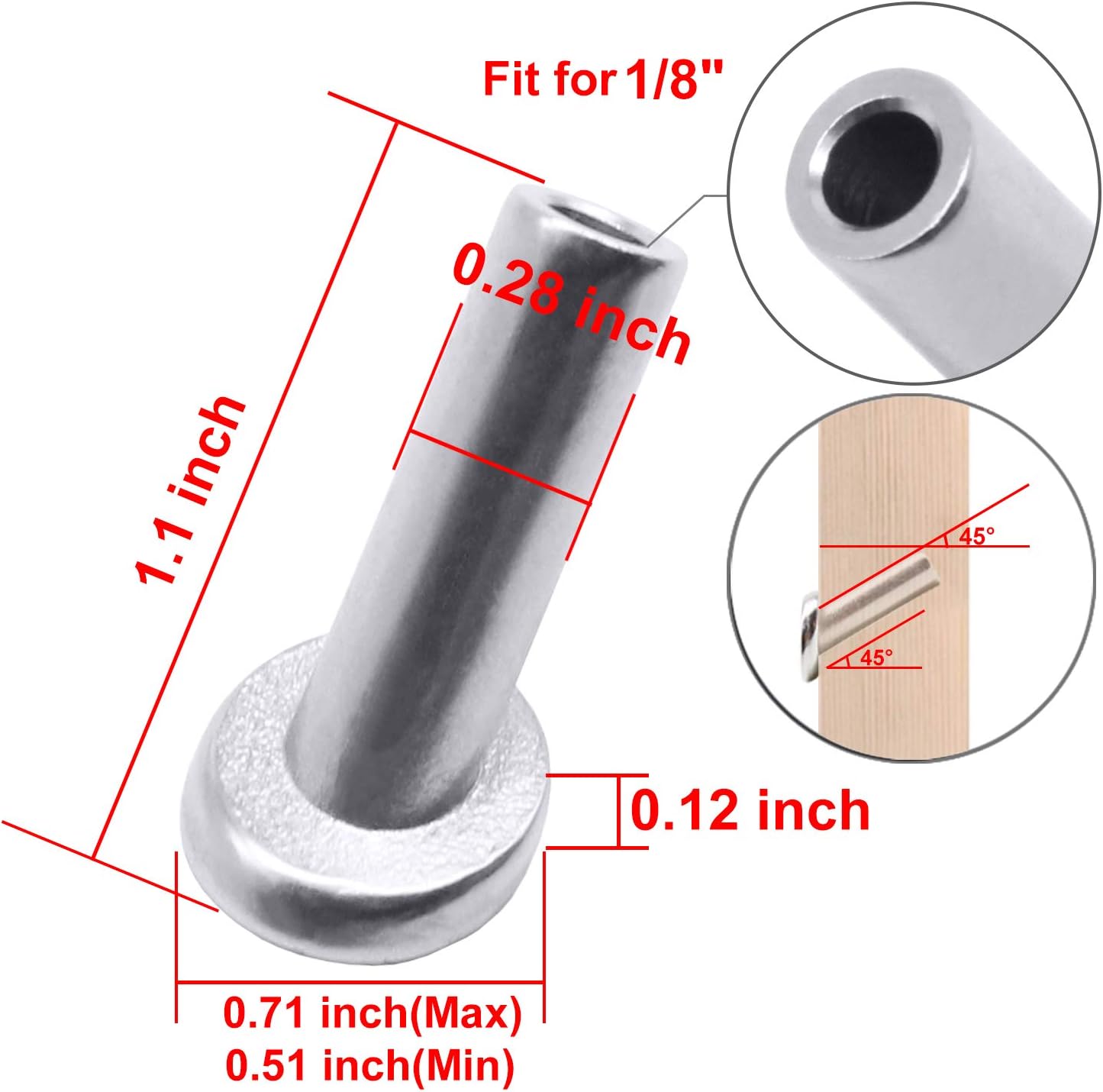 40 Pack T316 Marine Grade Stainless Steel Angle Protector Sleeves for 1/8" Wire Rope Cable Railing N296467