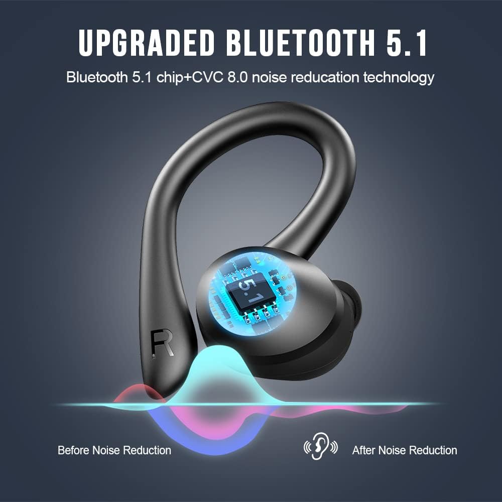 Wireless Bluetooth Sport Earbuds with Earhooks, IP7 Waterproof Noise Cancelling Headset N256600
