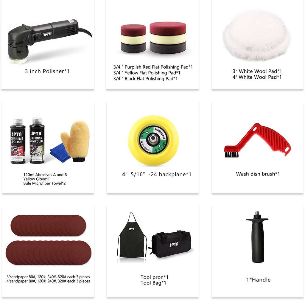 Orbital Dual Action Polisher 3 Inch 780W with DA Polishing Pads T23505