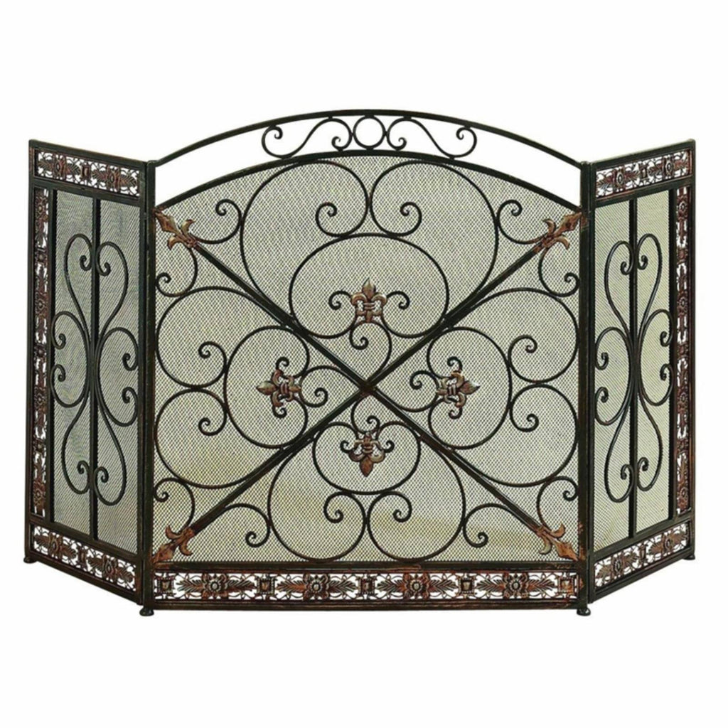 Bronze 3-Panel Metal Fire Screen E567844