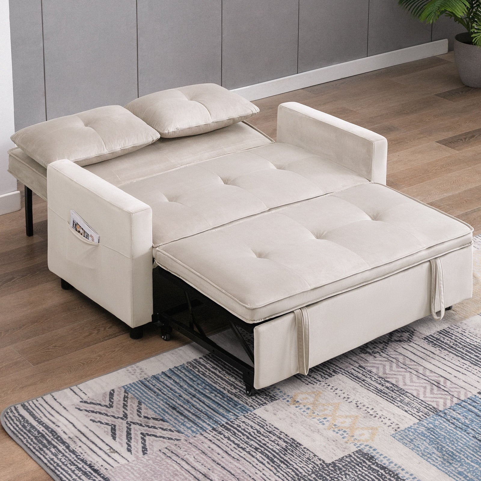 Beige Convertible Sofa Bed Loveseat Z231813