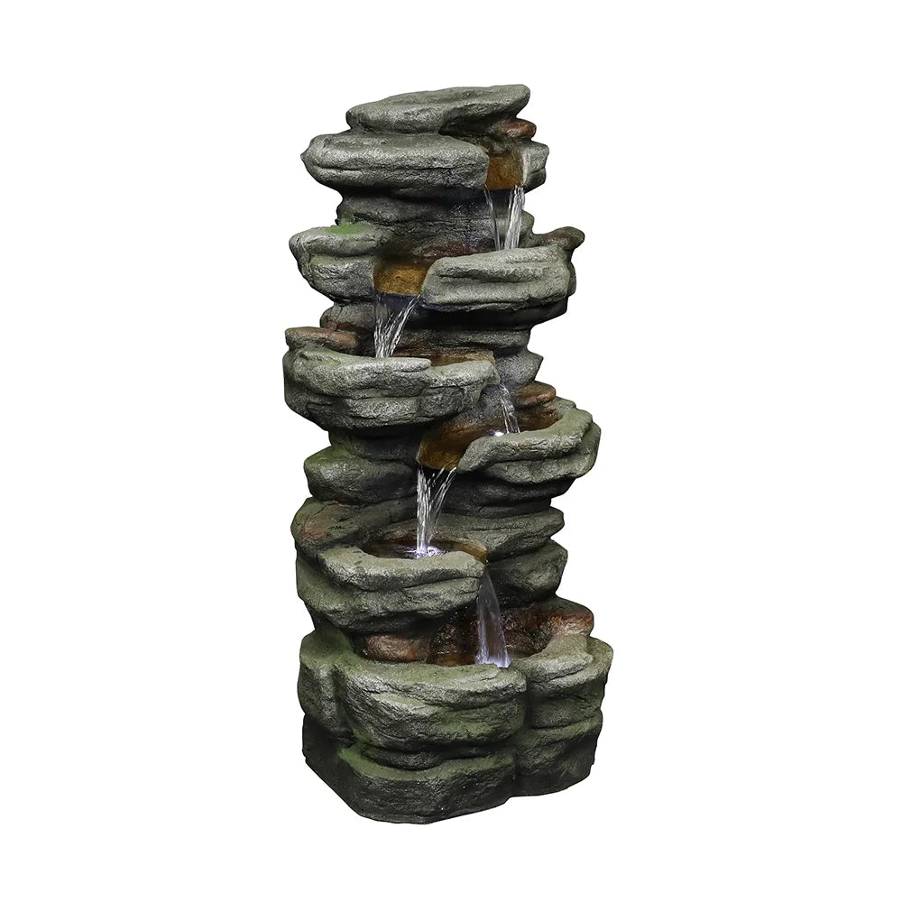 Outdoor 5-Tier Rock Water Fountain with LED Lights T155028