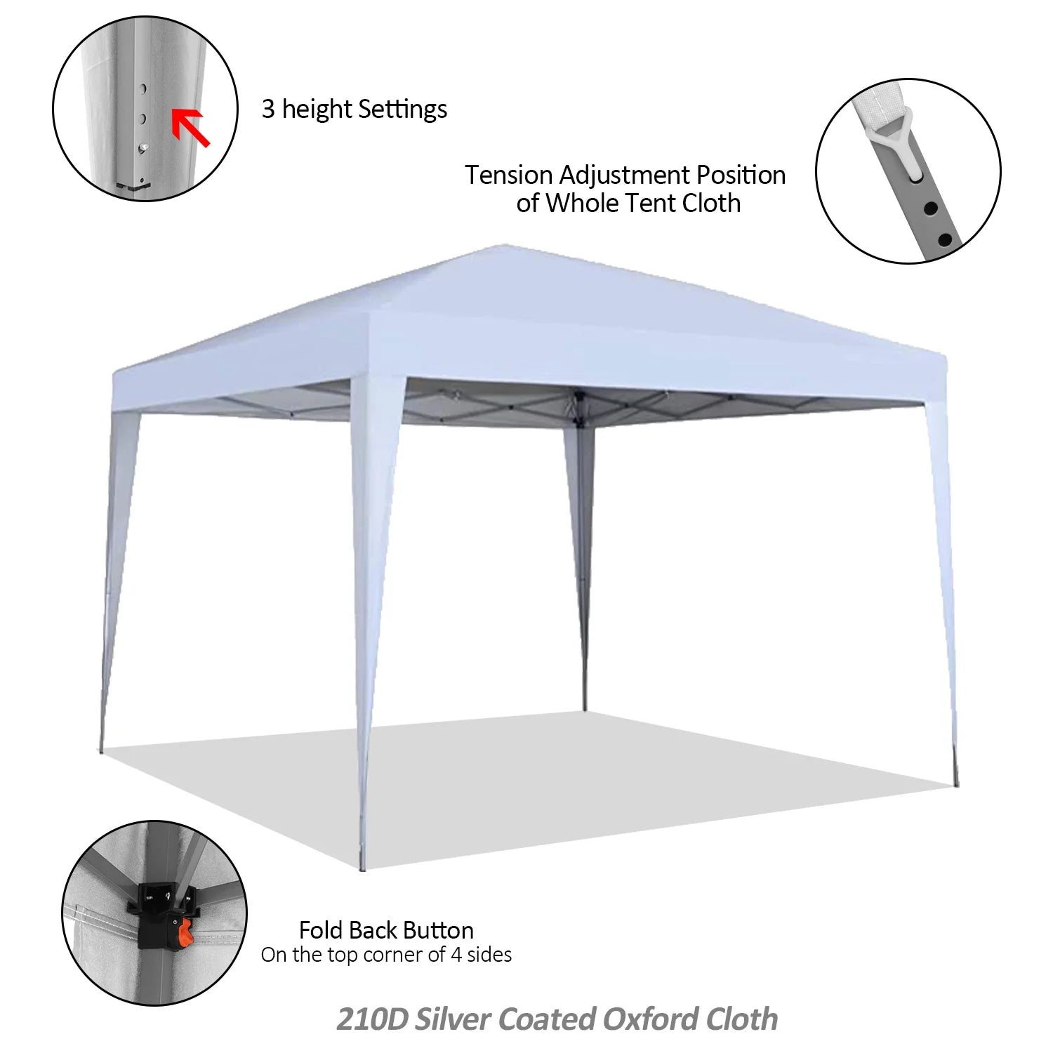 3 x 3m Four Sides Waterproof Tent White Y313