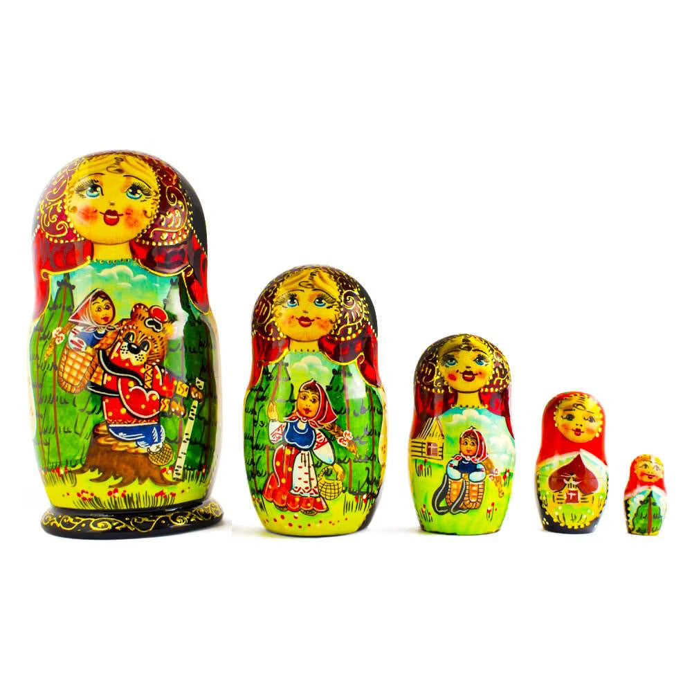 Red Riding Hood Wooden Nesting Dolls Set of 5 O712