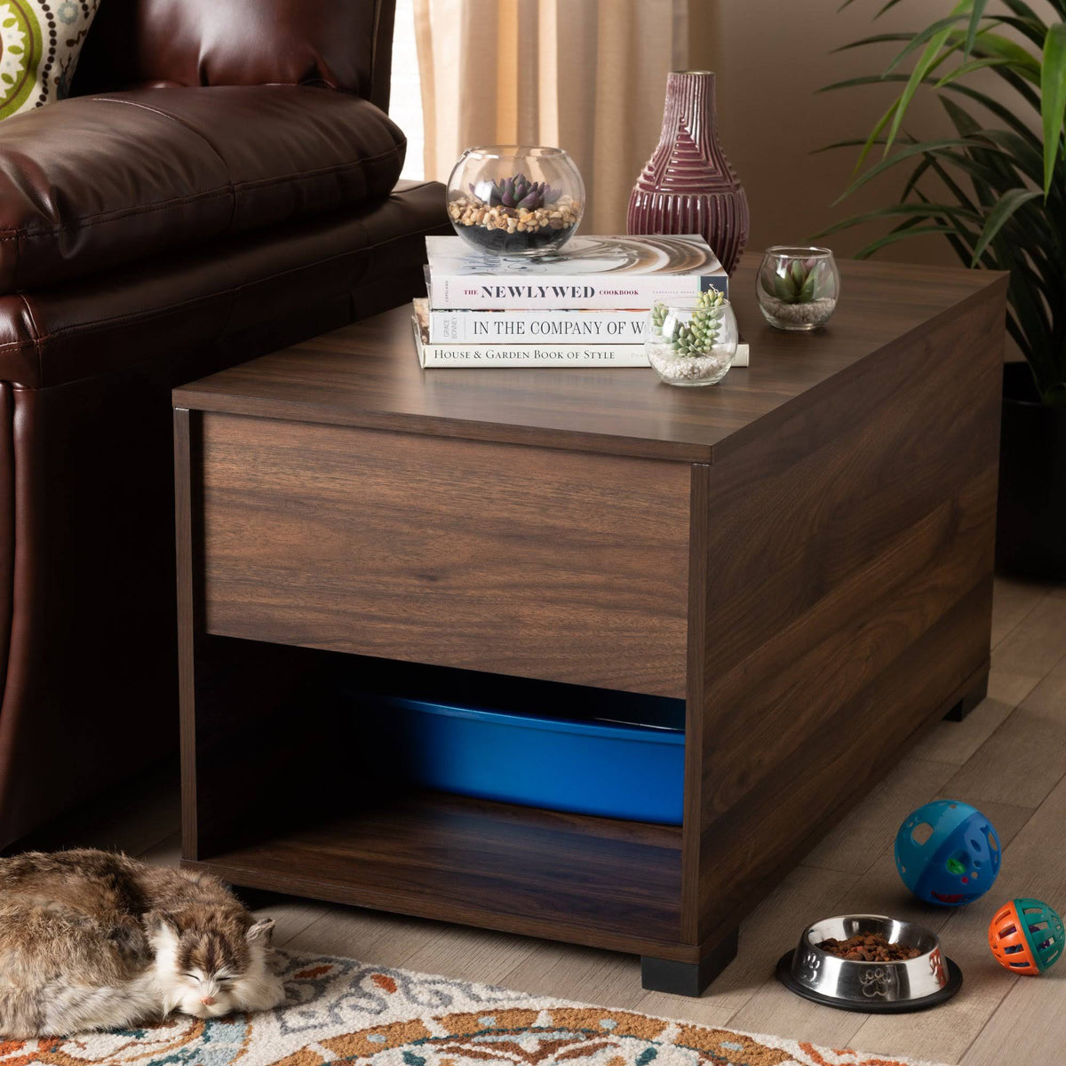 Walnut Brown Finished Cat Litter Box Cover House L7830