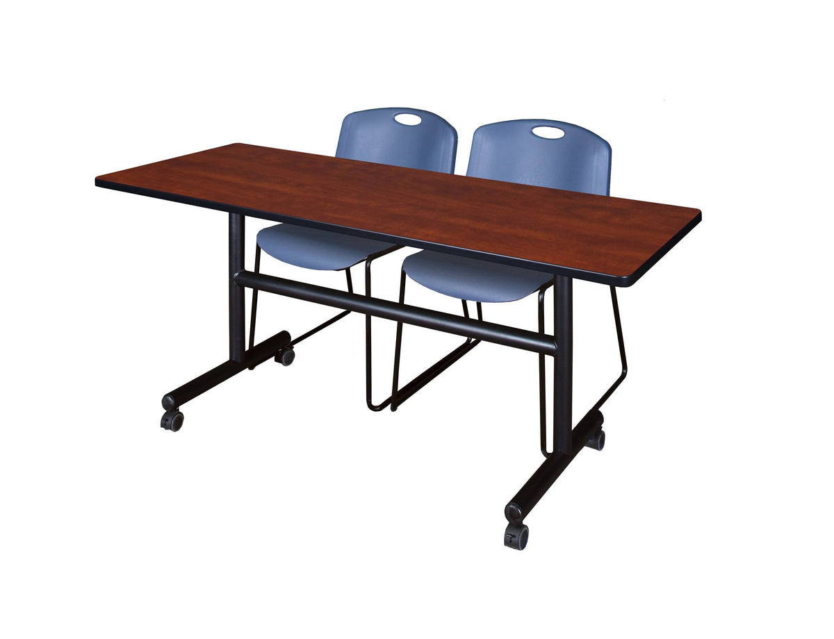 Cherry Flip Top Mobile Training Table with 2 Stack Chairs V673949
