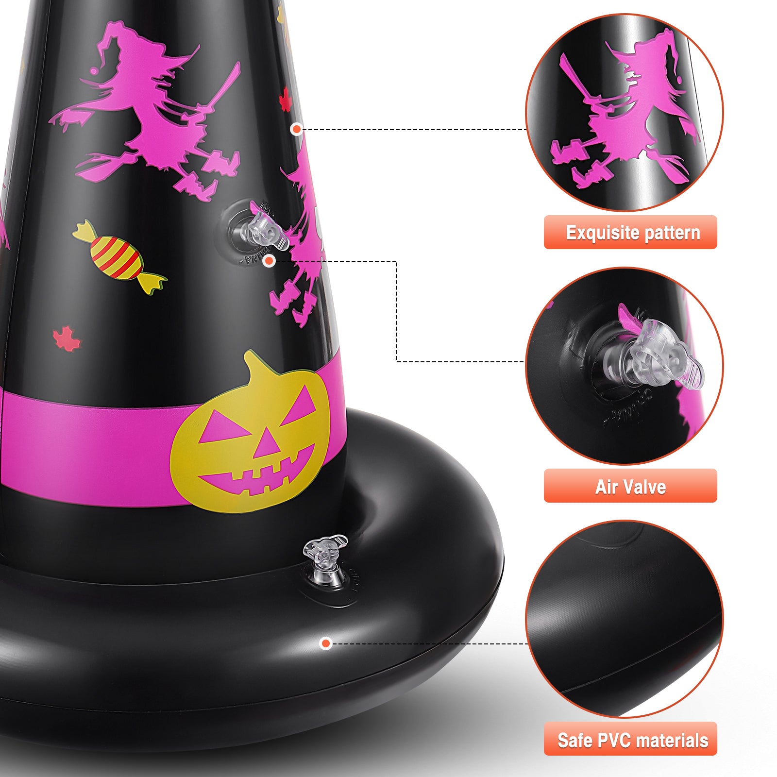 5pcs Inflatable Halloween Witch Hat Ring Toss Game Party Supplies with Plastic Rings Air Pump R5208