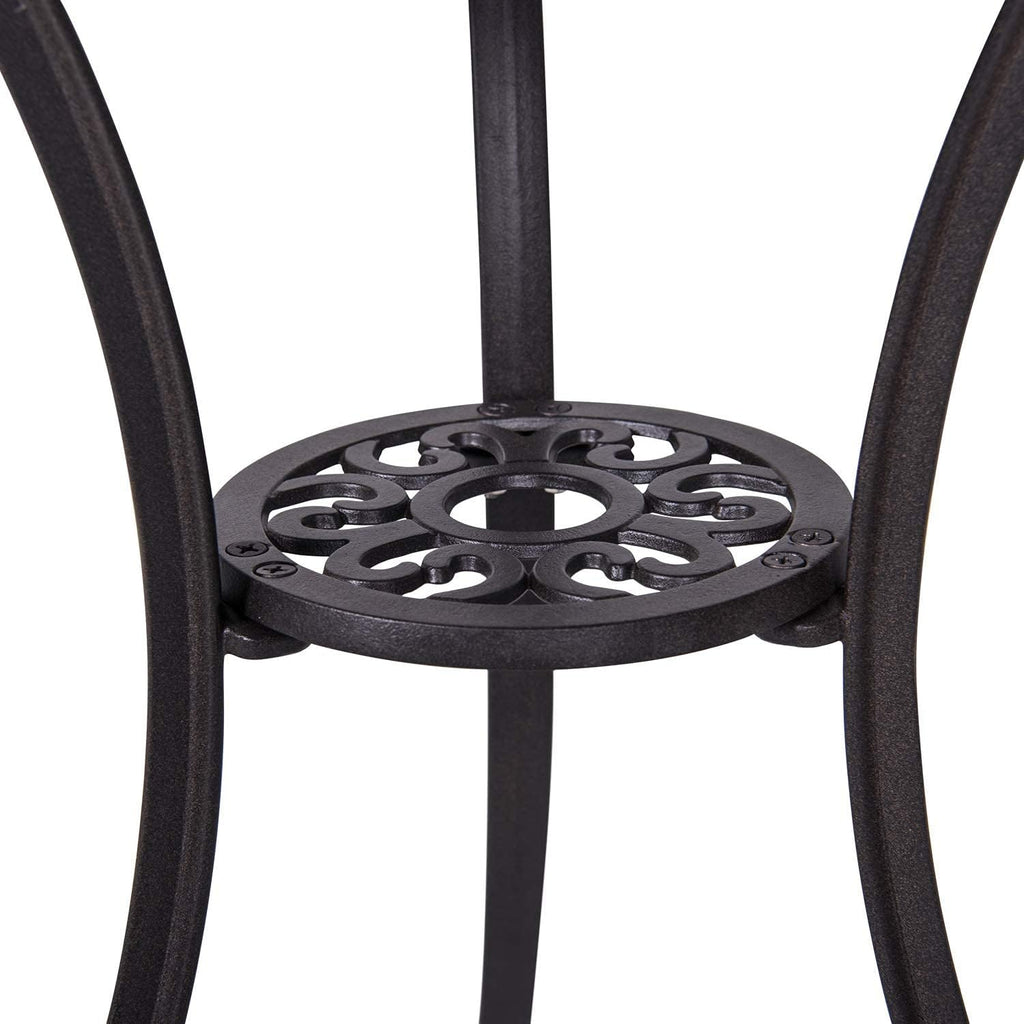 3 Piece Cast Aluminum Patio Bistro Table Set with Umbrella Hole O567