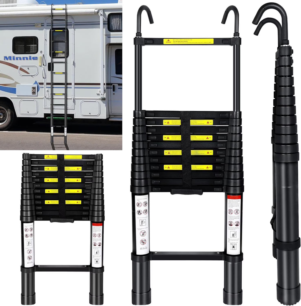 12.5FT Aluminum Telescoping Folding Ladder with Hook, 330lbs Load Capacity T445643