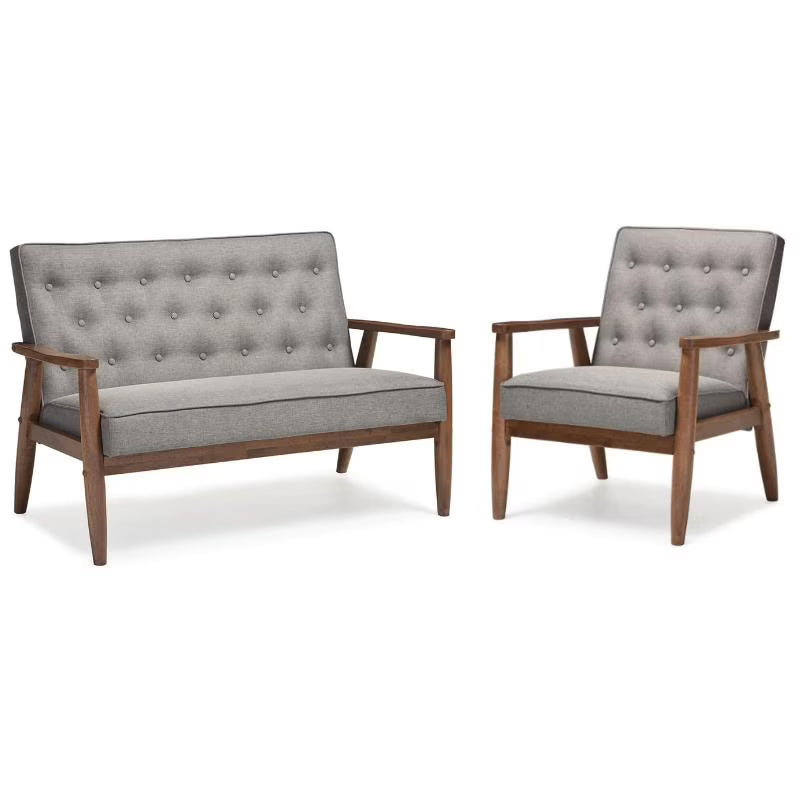 2 Piece Tufted Loveseat and Chair Set in Gray I937