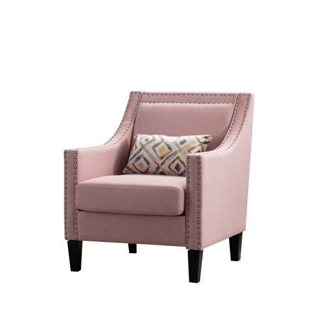 Pink Linen Accent Armchair with Solid Wood Legs B277027