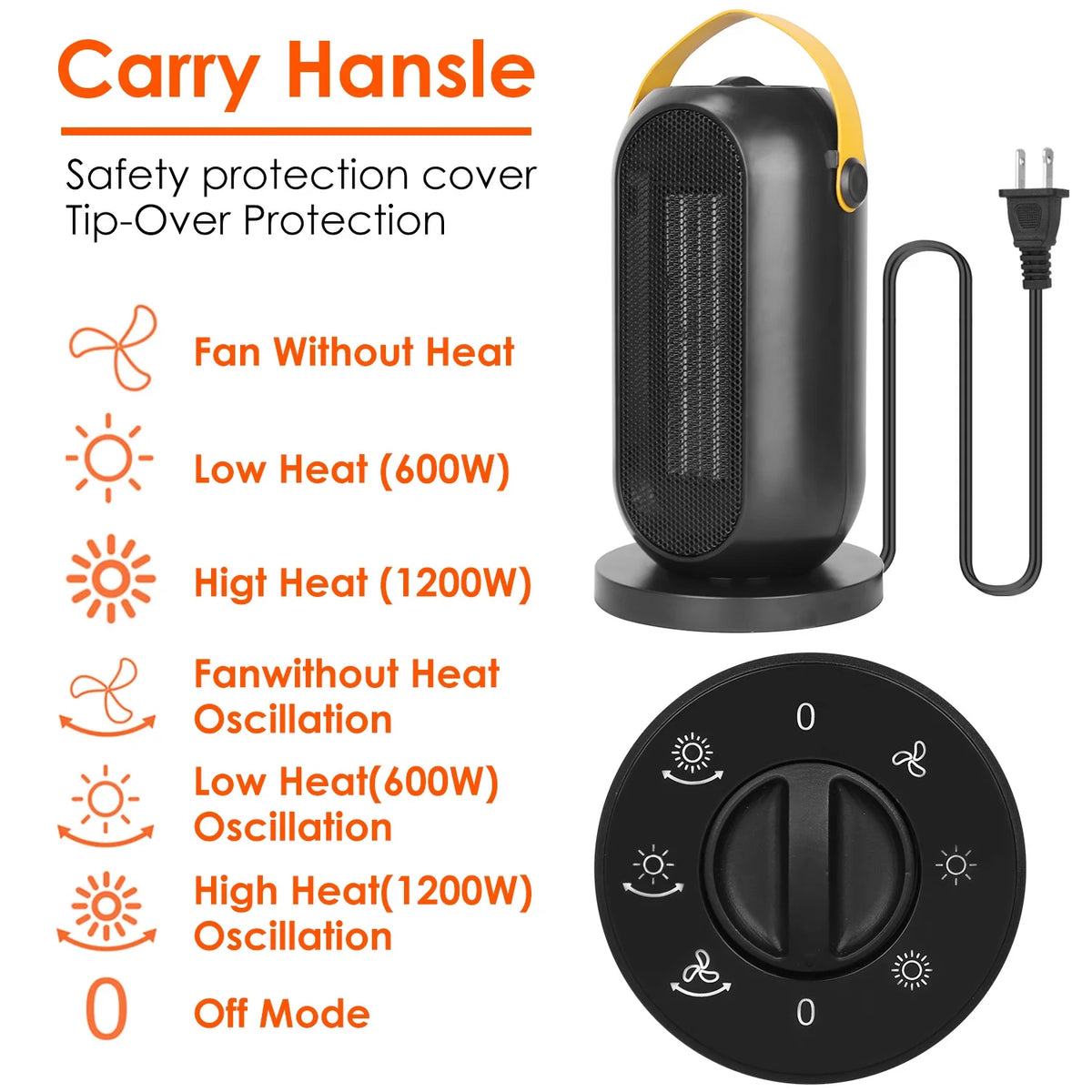 1200W PTC Ceramic Oscillating Space Heater I356