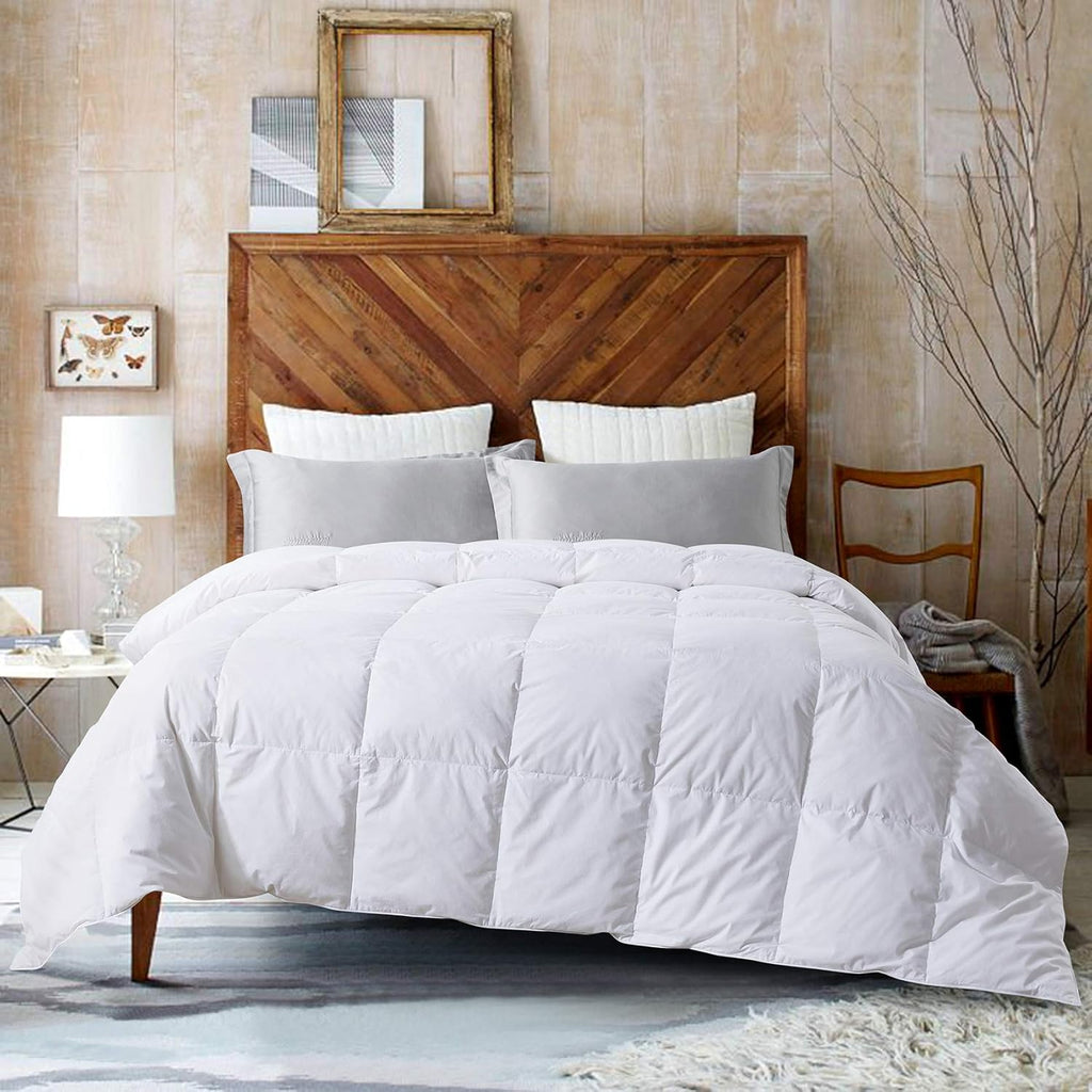 White Cal-King Size Feather & Down Cotton Comforter with 4 Corner Tabs V85425