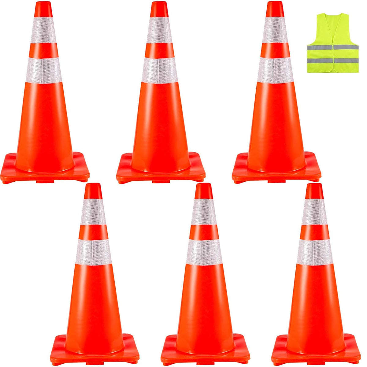 6 Pack PVC Traffic Safety Cones X240418