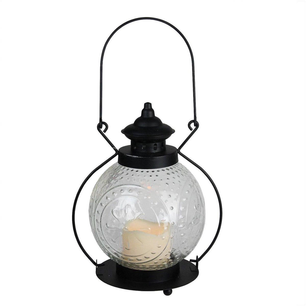 Clear Molded Glass Lantern with Flameless LED Pillar Candle Q532