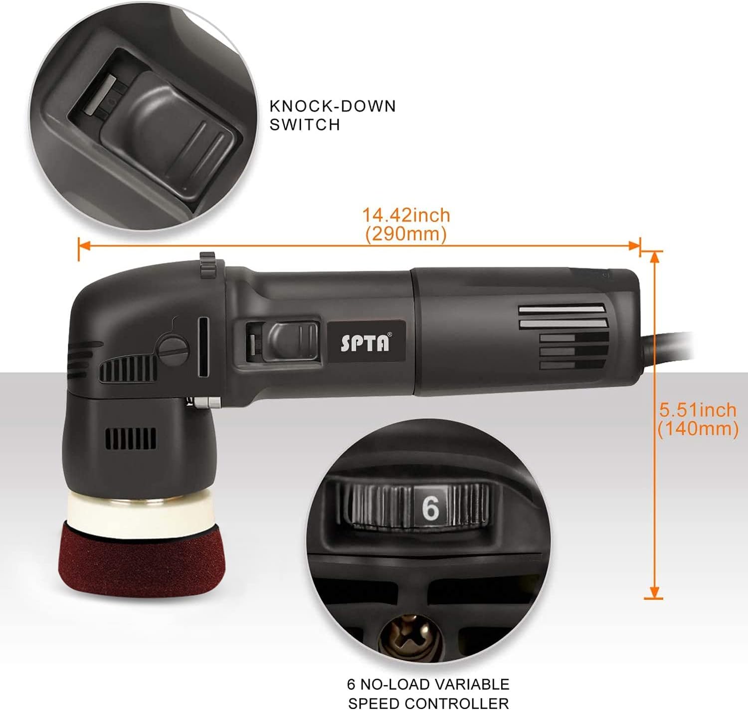 Orbital Dual Action Polisher 3 Inch 780W with DA Polishing Pads T23505