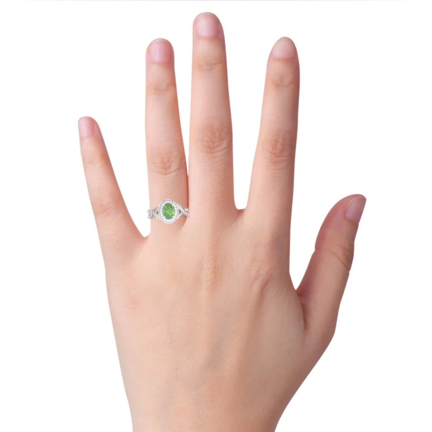 14k White Gold Peridot Diamond Engagement Ring Z3256