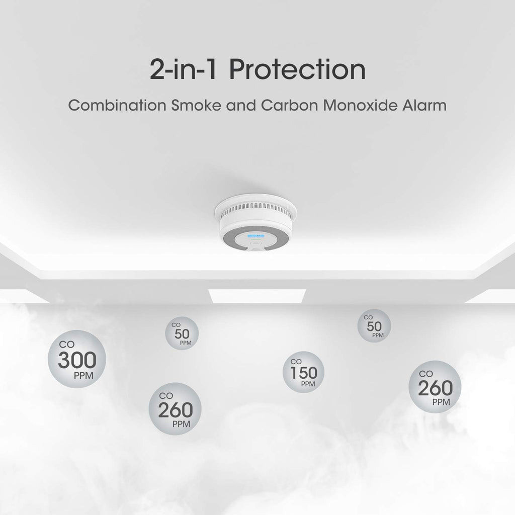 Wireless Interconnected Smoke and Carbon Monoxide Detector with LCD Display, 10-Year Battery, Pack of 6 O304202