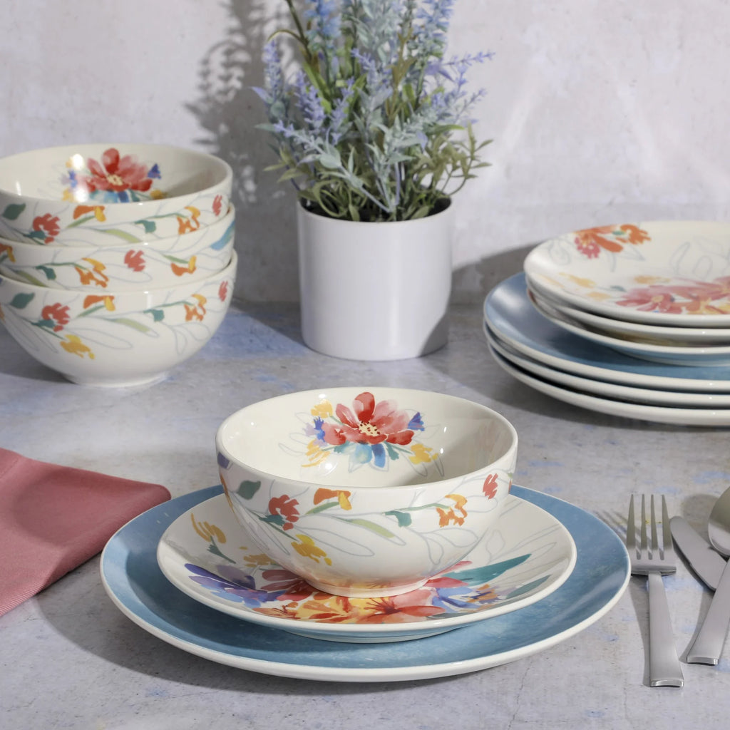 12 Piece Blue Porcelain Dinnerware Set Z965
