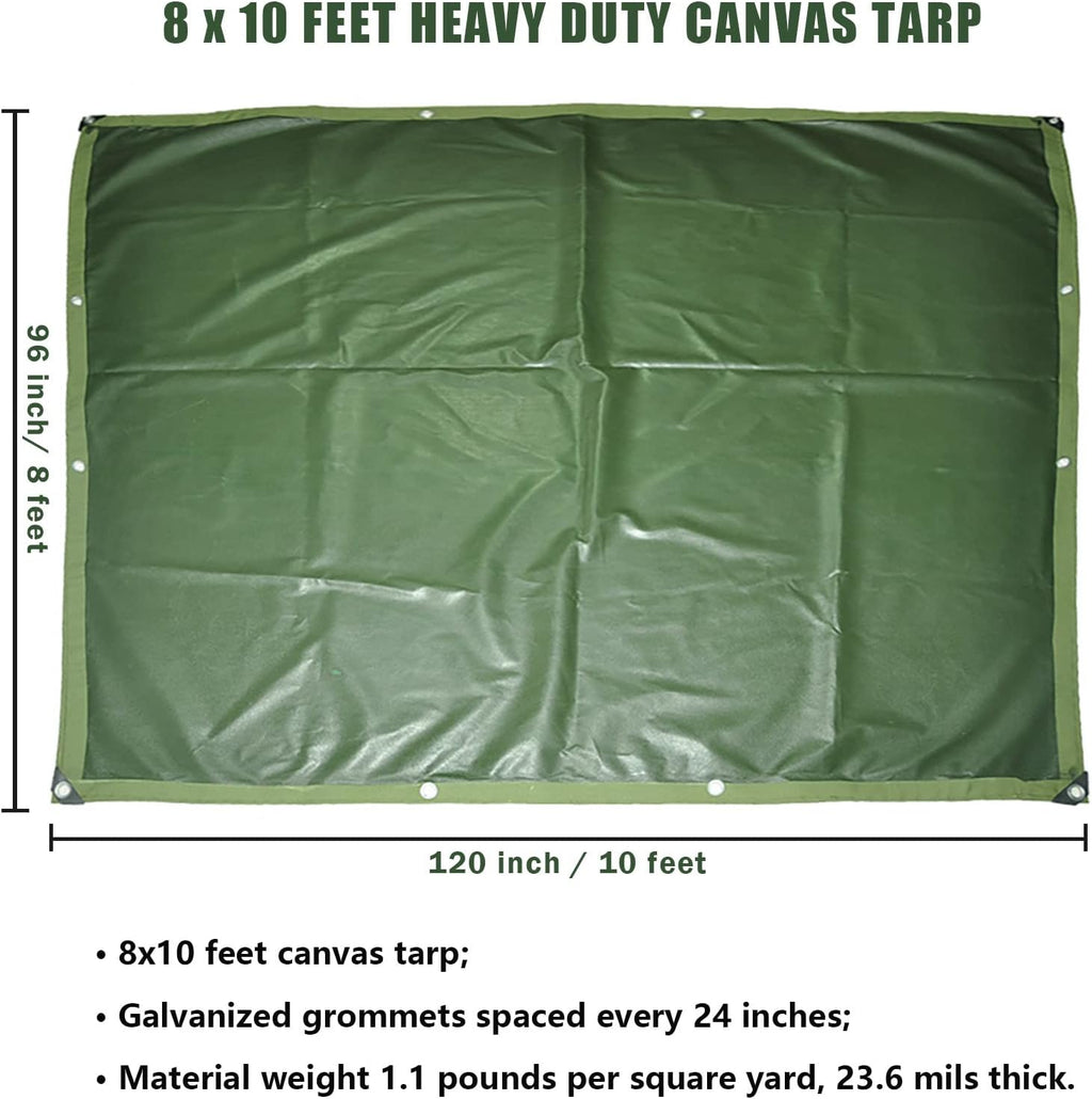Green 6 x 8 Feet Waterproof Canvas Tarp with Rust Grommets U543554