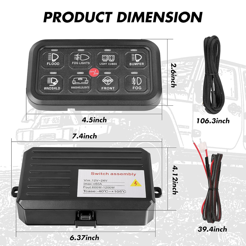 8 Gang Switch Panel with Green Backlit ON-Off Button J898062