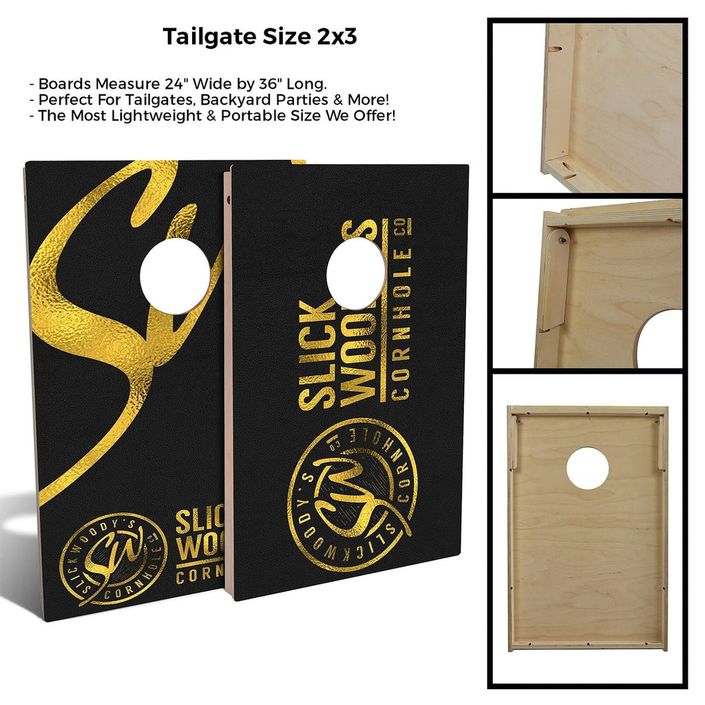 Black and Gold Cornhole Board Set with Carrying Case C7733