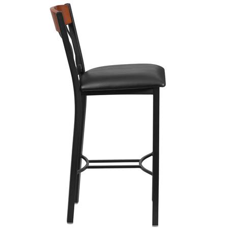 Black Metal & Cherry Wood Barstool with Black Vinyl Seat G132354