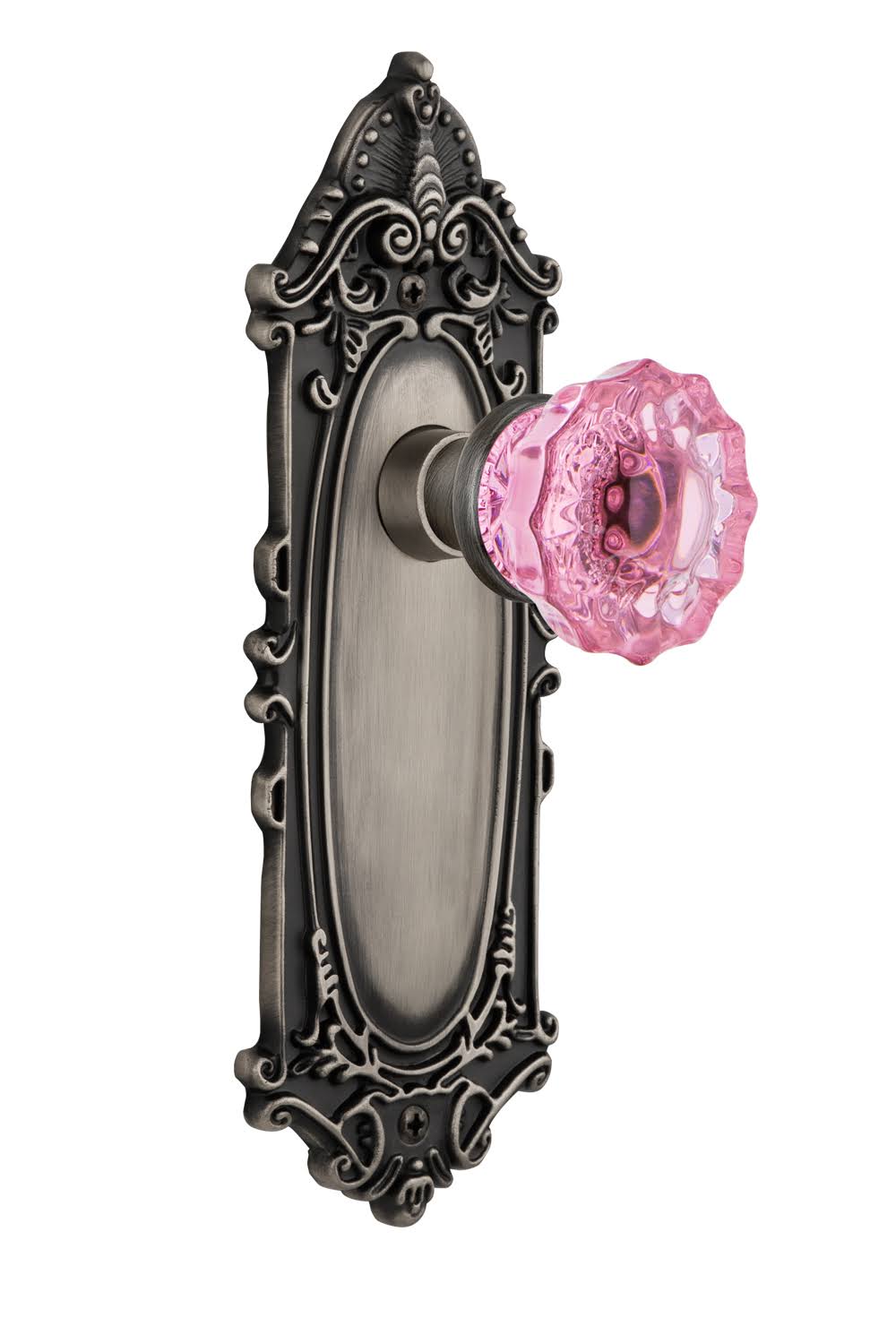 Victorian Plate Crystal Glass Door Knob in Antique Pewter C773