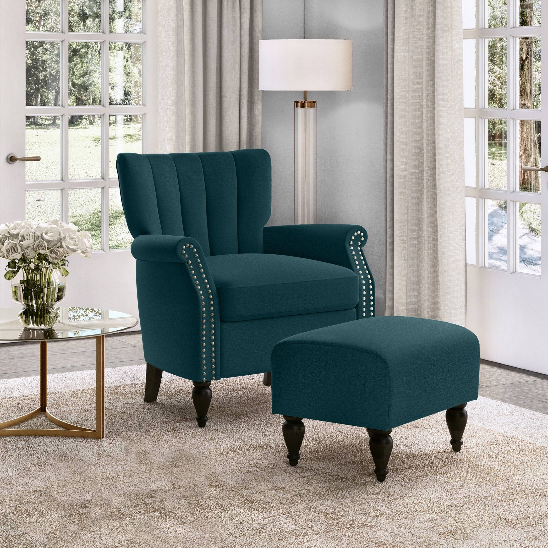 Botanical Velvet Arm Chair and Ottoman H3091