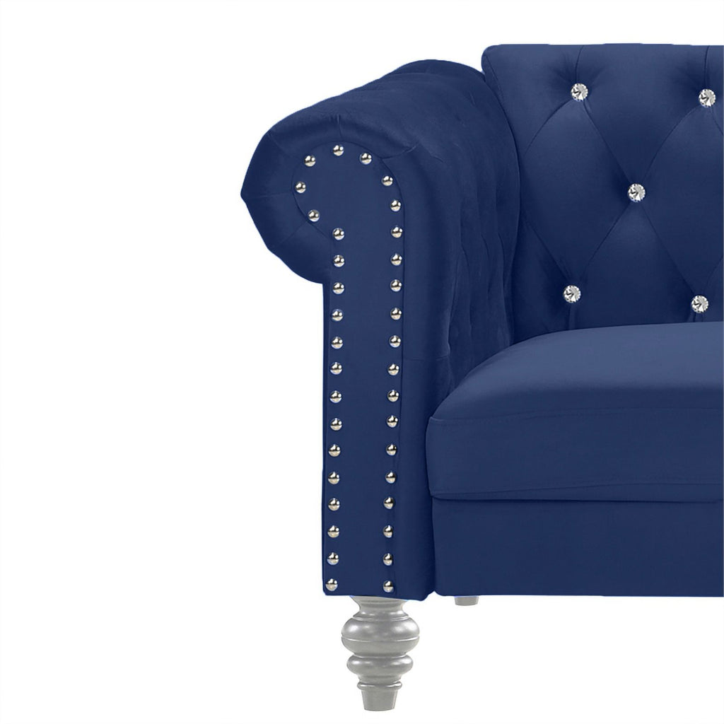 Royal Blue Crystal Velvet Loveseat & Sofa Set G2694
