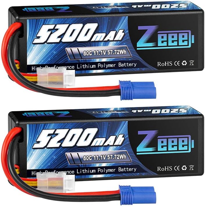 11.1V 80C 5200mAh 3S Lipo Battery with EC5 Connector Hardcase Battery (2 Packs) H427558