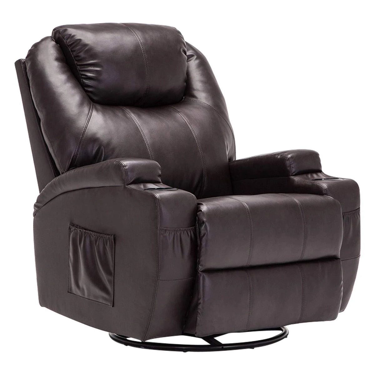 Brown Leather Heated Swivel Recliner Chair C17853
