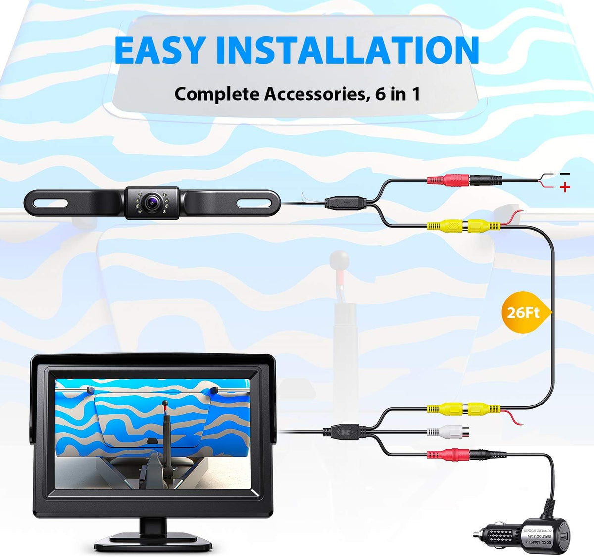Backup Camera with 5 inch Monitor License Plate Rear View Camera Pack of 2 C6251